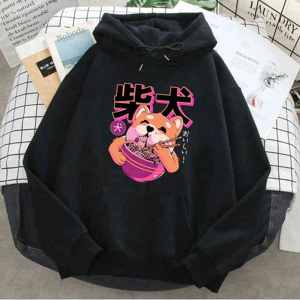 Shiba Inu Cartoon Japan Style Style Stampa Felpe con cappuccio Man Donne Harajuku Allentato Hip Hop Street Torta con cappuccio Harajuku Manica lunga con cappuccio a maniche lunghe H1227