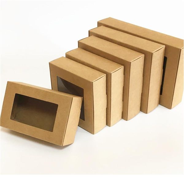 

30pcs blank kraft paper gift box with window handmade soap box jewelry cookies gift candy box wedding gift party de jllxky