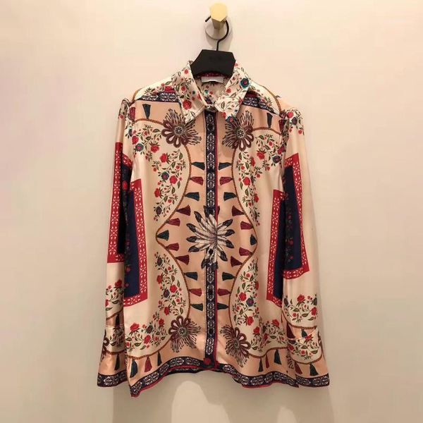 

women shirt 2019 spring and summer new products stand collar casual color print long sleeve shirt1, White