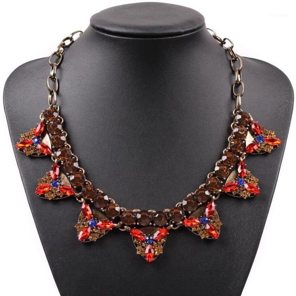 

fashion new model statement party jewelry for sale colorful crystal pendant vintage gold chain necklace for female1, Silver