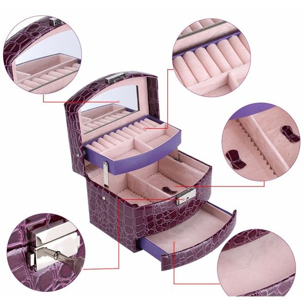 

3 слоя ювелирные изделия коробки и упаковка кожаный макияж организатор для хранения коробки для хранения контейнер чехол подарочная коробка