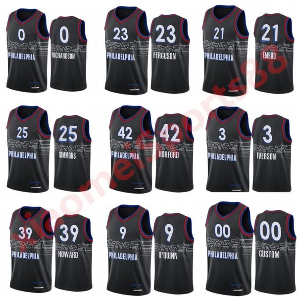 

men joel embiid ben simmons allen iverson dwight 39 howard 2020/21 swingman city basketball jersey icon edition, Black;red