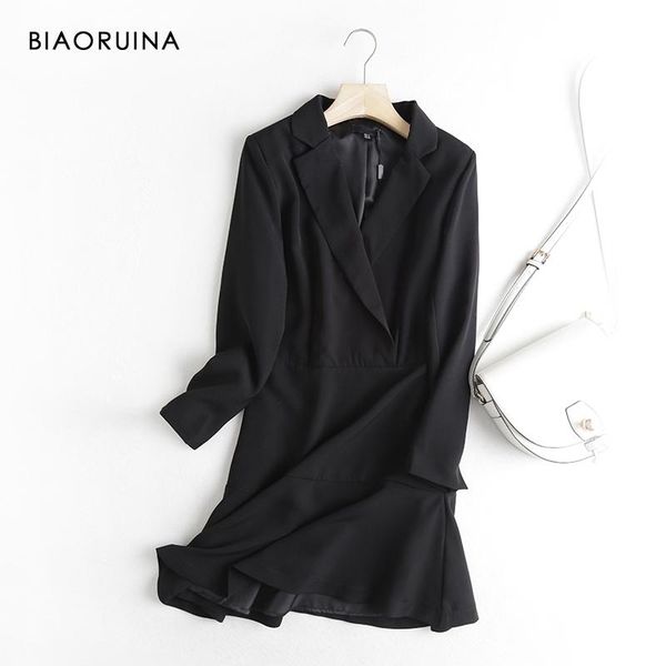 

biaoruina women's black 2020 autumn winter ruffled high waist long-sleeved mini dress french style elegant short dress vestido, Black;gray