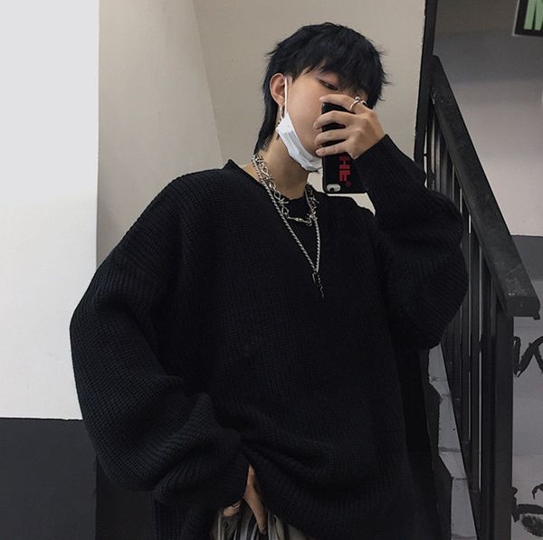 

2021 new korean streetwear couple autumn winter man casual thicken sweater woman solid color fashion warm sweaters p9te, White;black