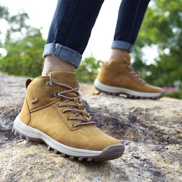 

yween hiking microfiber leather climbing & fishing new popular outdoor shoes men high sneakers 201019, Black