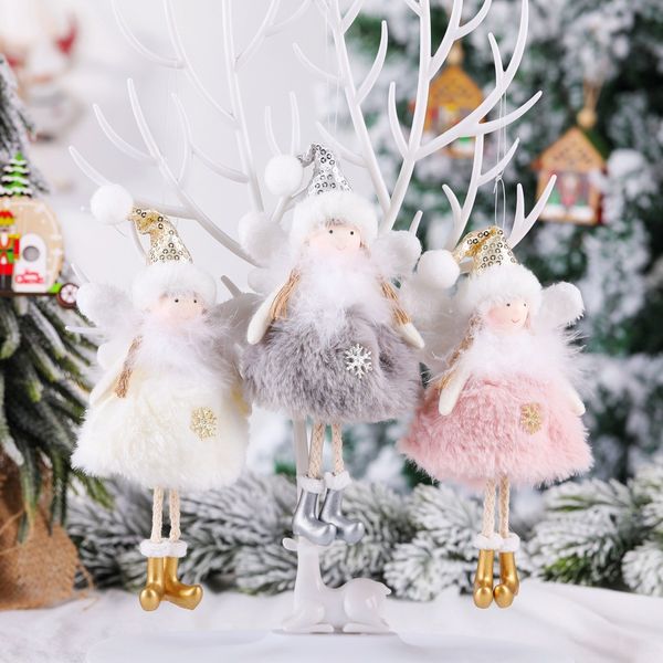 

cute doll pendant christmas tree hanging plush feather ornament for home decoration christmas decorations pendant baby products