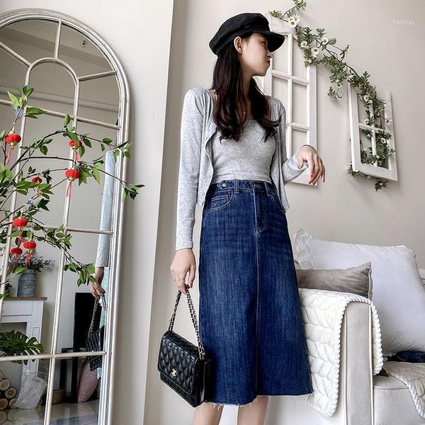 

will fall on the new show thin vents of elastic bull-puncher skirt of tall waist waist blue skirts female one pace1, Black