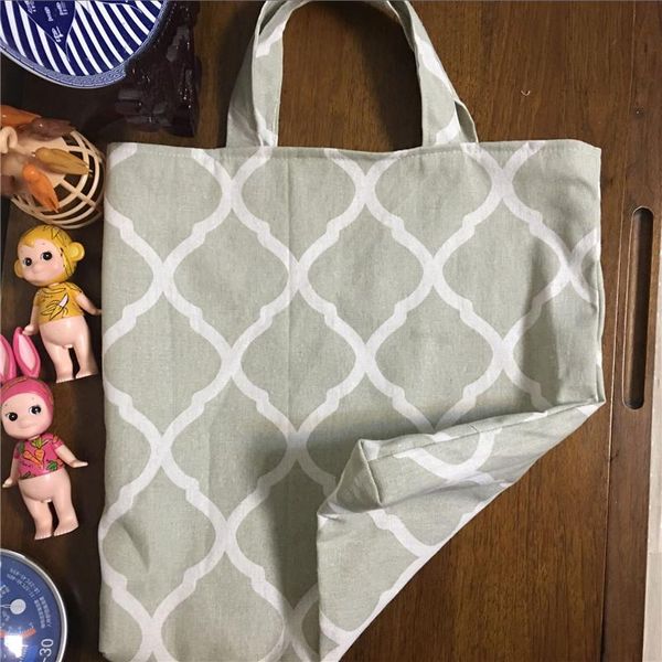 

yile cotton linen double sided eco shopping tote handbag file bag geometry diamond 428 2 yile cotton h wmtehj