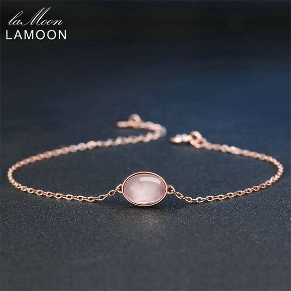 

lamoon rose quartz bracelet for women gemstone 925 silver bracelet 18k rose gold plated fine jewelry simple style lmhi023 y200107, Black
