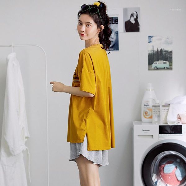

cotton pajamas piece ms. summer new korean version of the loose round neck installed short-sleeved shorts suit jacket1, Black;red