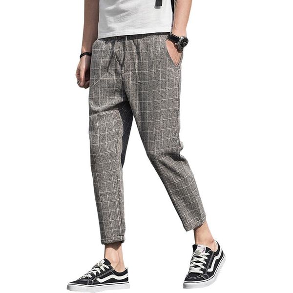 

men's pants summer ankle-length plaid slim fit business casual trousers pantalon homme kg-726, Black