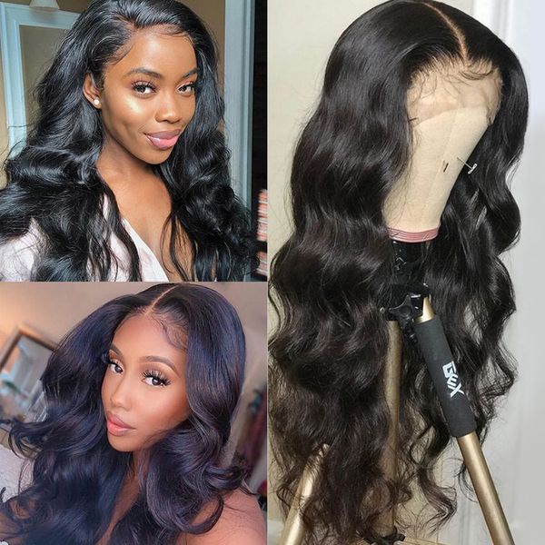 

brazilian virgin hair body wave 13x4 lace front human hair wigs for black women 150% density 4x4 lace closure 30 inch long human hair, Black;brown