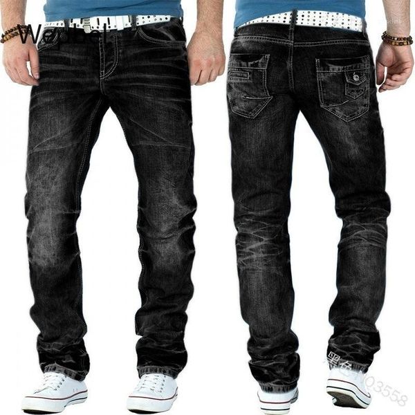 

wepbel men plus size jeans fashion casual open line denim trousers straight plus size pants hip hop jeans casual jean trousers1, Blue