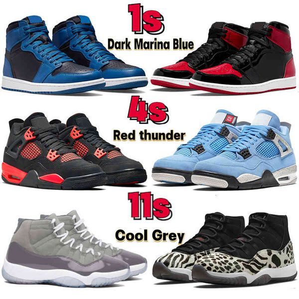 

2022 basketball shoes 1 1s dark marina blue patent bred mocha 4 4s red thunder tour yellow 11 11s cool grey animal instinct black cat, White;red