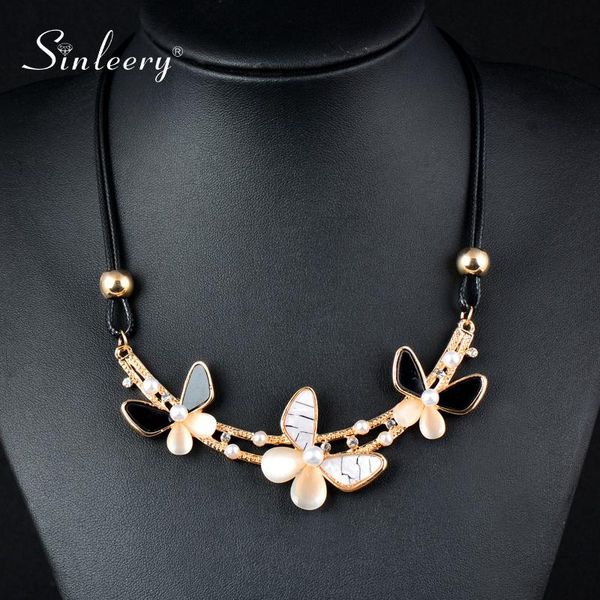 

sinleery charm black acrylic butterfly necklace black leather rope chain women wedding party jewelry accessories xl759 ssi, Golden;silver
