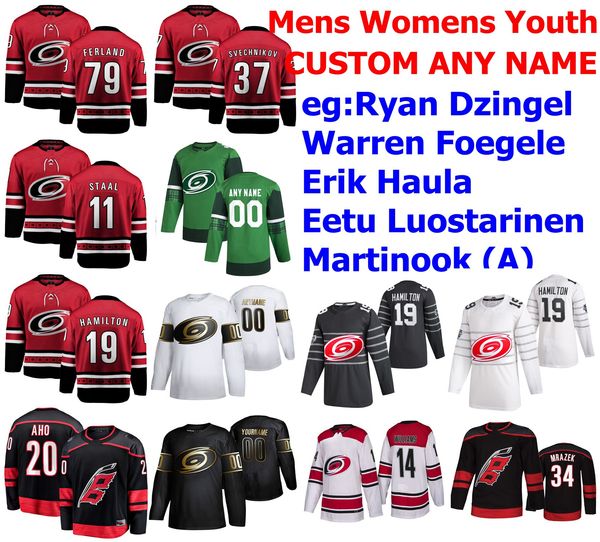 

carolina hurricanes jersey 24 seth jarvis jersey 37 andrei svechnikov 20 sebastian aho 4 haydn fleury 11 staal hockey jerseys custom stitche, Black;red