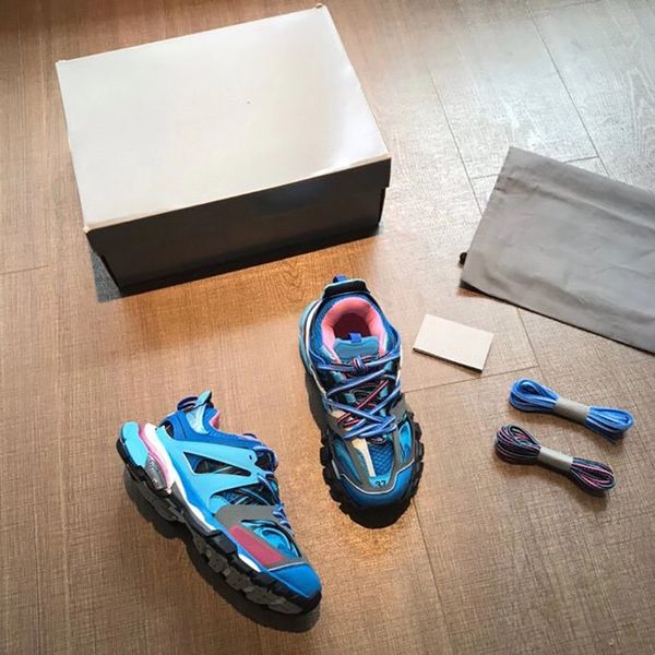 

designer shoes track 3.0 sneakers men women mesh nylon printed shoes track embossed air platform casual shoes with box, Black