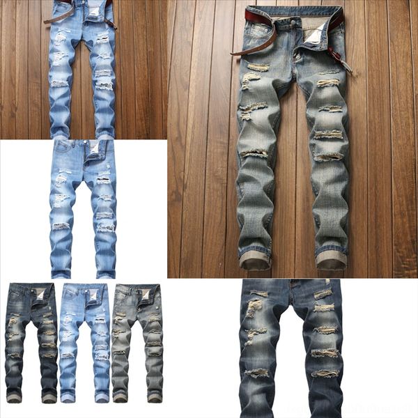 

gqksg vintage straight casual elastic man jeans mens jeans spring fashion retro pants man hole woman bottoms denim pockets, Black
