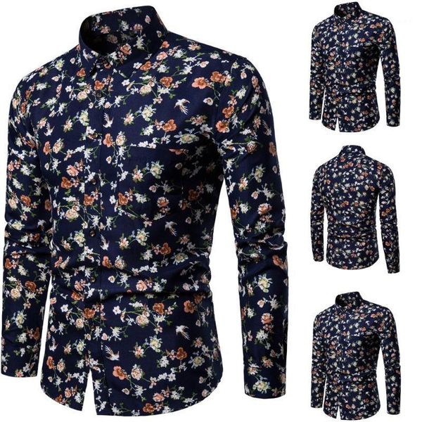 

mens blouse men's new pattern casual fashion lapel printing long sleeved shirt1, White;black