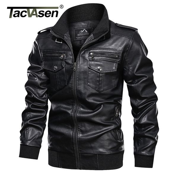 

tacvasen leather jacket men vintage fashion multi-pocket pu leather jacket coat autumn casual biker motorcycle faux leather coat 201116, Black;brown