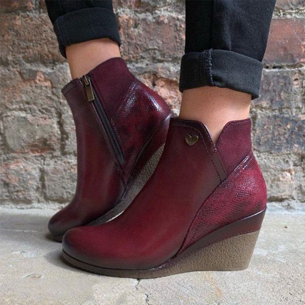 

woman wedges ankle boots 2020 women leather short boots autumn winter pumps women's zipper height increase shoes ladies footwear, Black