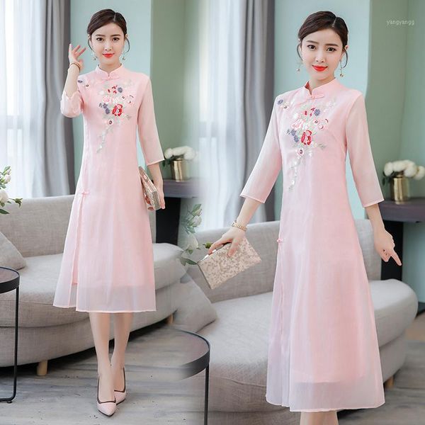 

2019 chinese dress cheongsam qipao vintage chinese style cheongsam arrival women's chiffon qipao party dress mujer vestidos plus1, Red