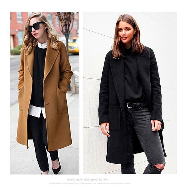 

women's wool & blends winter female large size (m-5xl) fashion wild loose blend coat casual commuter solid color women coats 2021 b457, Black