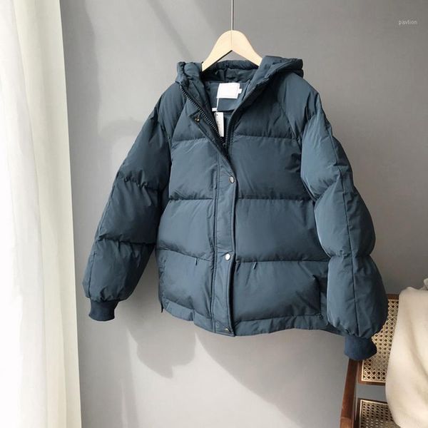 

2021 new winter coat for women long sleeve cap collar for women solid color warm coat thick1, Black