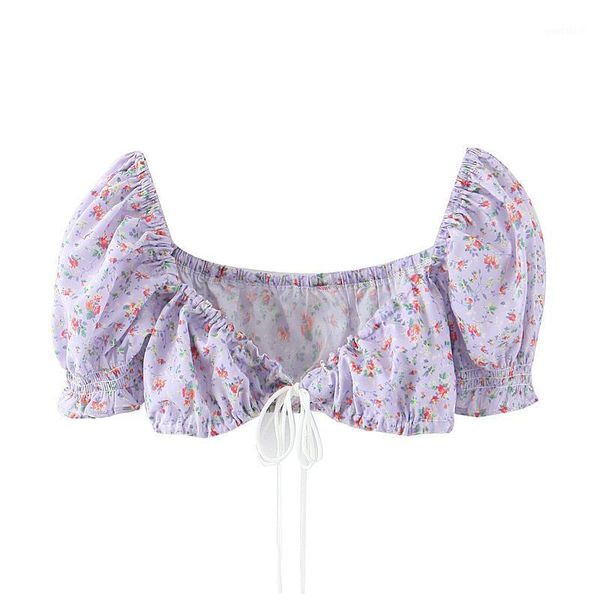 

2020 summer new pleated slim slimming vacation style lace up waist small floral v-neck short, White