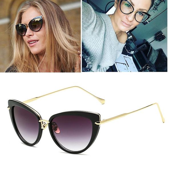 

sunglasses retro designer cat eye super round gradient frame glasses female full uv400, White;black