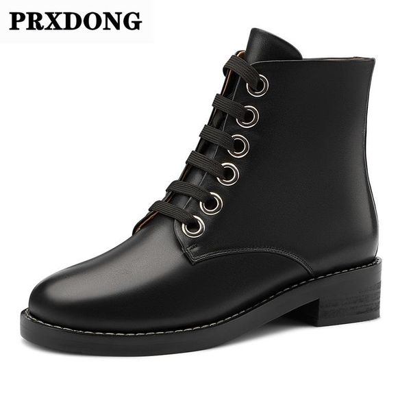 

new 2020 genuine cow leather woman med heel ankle boots black zipper autumn winter round toe women short boots big size 34-43