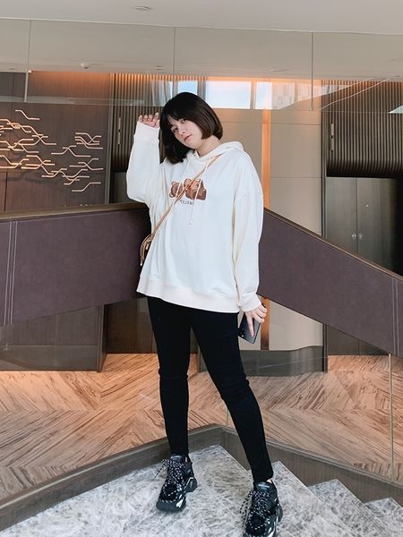 

hnzld women's hooded sweatersweater sweater ma for xiximicro-fat and fat slimming new autumn and spring thin large size loose mm2020 to, Black