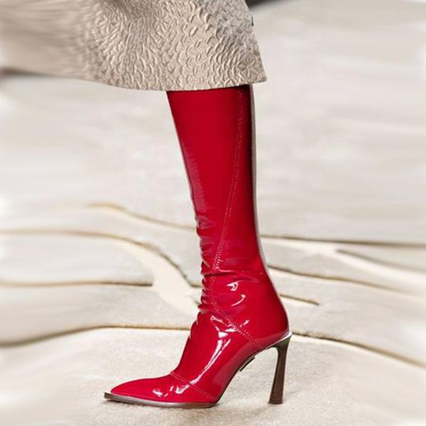 

boots 2021 summer slim heel high heels, back zipper fashion women's boots, white red style, Black