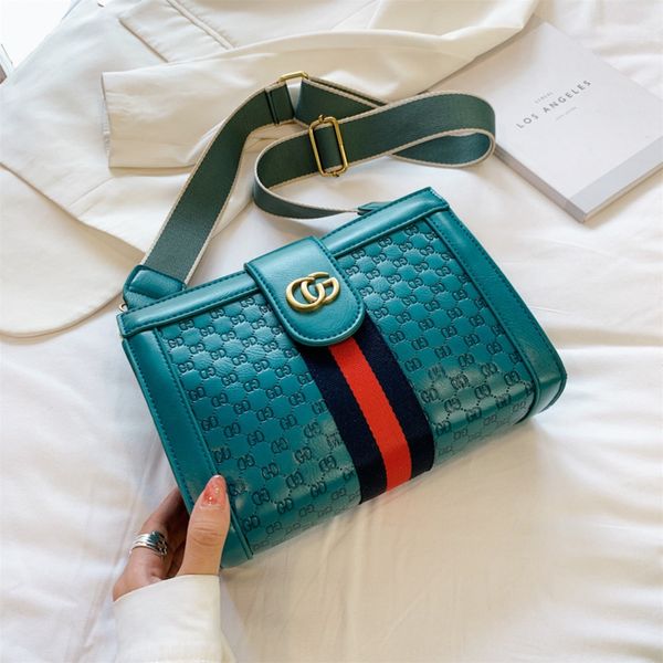 

new 2020 net red single shoulder diagonal satchel ins women's wide shoulder strap with messenger small square bag embossed small square