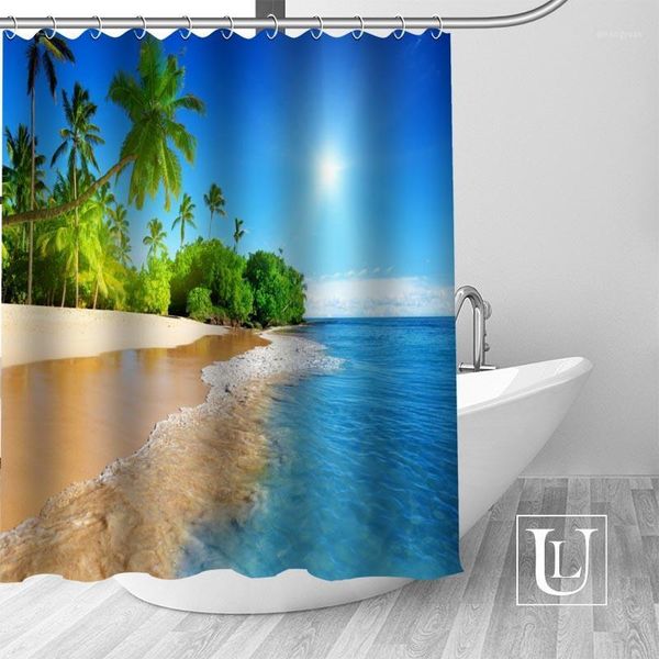 

new custom tropical palms beach shower curtain with hooks bathroom waterproof polyester fabric diy shower curtain1