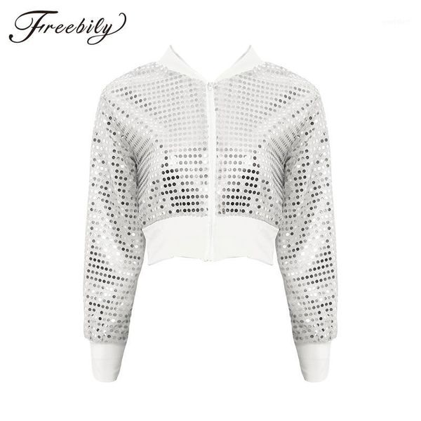 

sequins coat bomber jacket women long sleeve zipper streetwear casual loose glitter outerwear 2020 fashion female spring jacket1, Black;brown