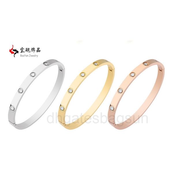 

korean fashion titanium steel rose gold open full diamond bracelet stainless steel tricolor set, Black