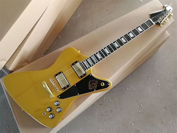 

factory custom golden electric guitar with white pearl fret inlay,rosewood fretboard,reverse headstock,can be customized