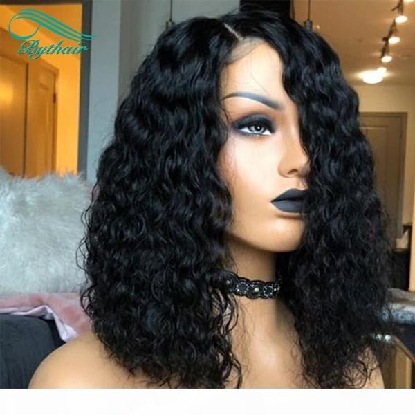 

горячий продавать короткие вьющиеся богородица фронта шнурка человеческих волос парики природные завитые pre щипковых человеческих волос пол, Black;brown