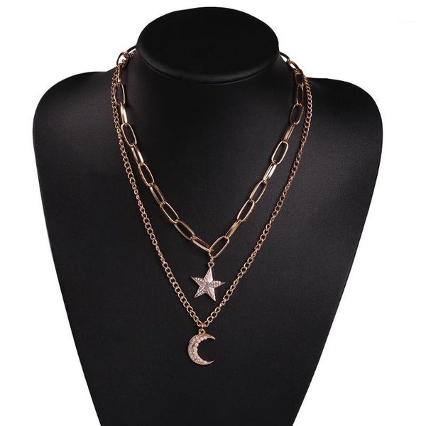 

jouval multilayer alloy boho long necklace women metal star moon pendant link chain simulated pearl rhinestone summer jewelry1, Silver