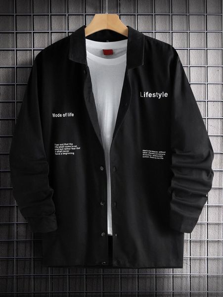 

extended sizes men slogan graphic jacket without tee y5jr#, Black;brown