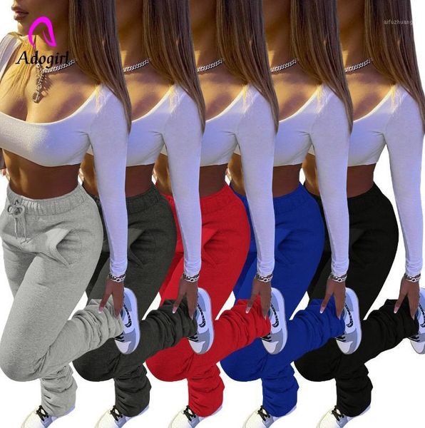 

stacked pants women plain color sweatpants sporty bell bottom pleated leggings warm thick fleece cargo pants fitness trousers1, Black;white