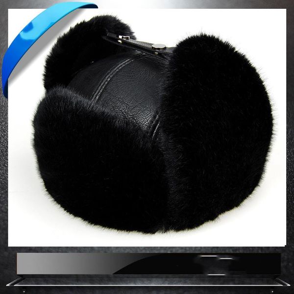 

fashion resist cold bomber hats fashion imitation mink hair middle aged men's hats thicken velvet leather pu cap bbyeoy, Black;white