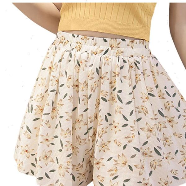 

leaves print casual shorts women summer loose sport shorts lady large size chiffon short soft comfortable wear spodenki p3, White;black