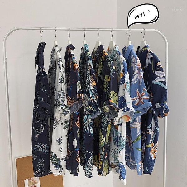 

korean design sense flower shirt short sleeve retro shirt men and women vetiver1, White;black