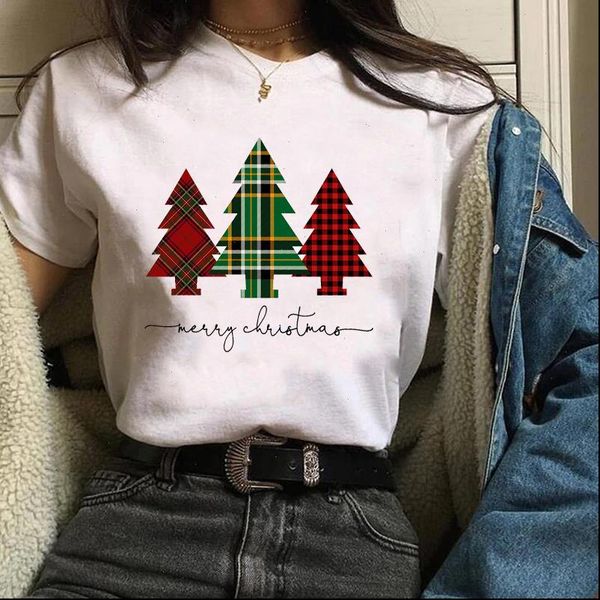 

women print holiday plaid tree cute christmas womens tees ladies graphic female lady t shirt t shirt t shirts, White