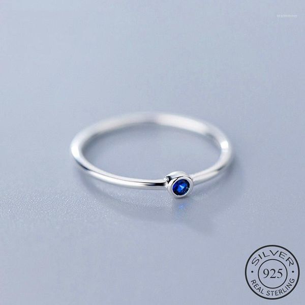 

Real 925 Sterling Silver Blue Zircon Round Ring For Fashion Women Cute Fine Jewelry Minimalist Accessories Gift1, Golden;silver