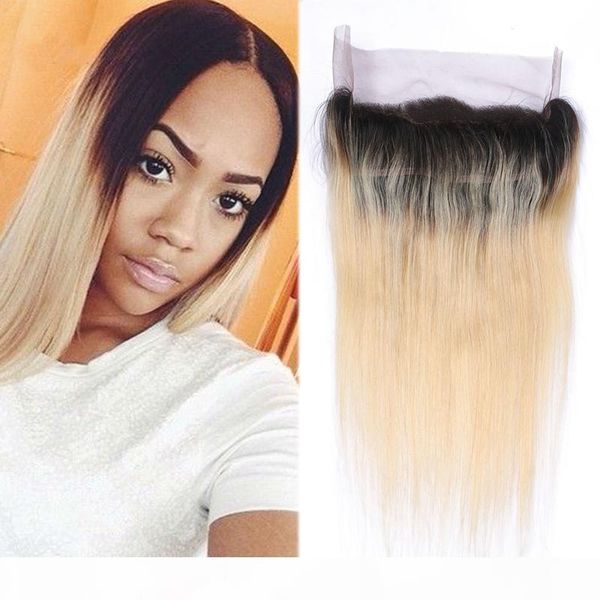 

9a brazilian hair 360 lace frontal closure with baby hair two tone 1b 613 blonde ombre hair full lace band frontals, Black;brown