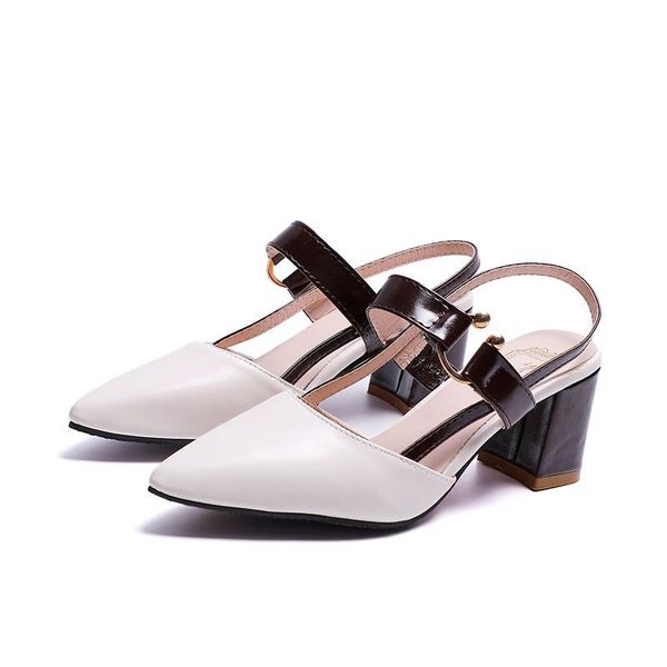 

2021 spring hollow coarse sandals high-heeled shallow mouth pointed pumps shoes women female high heels large size mujer, Black