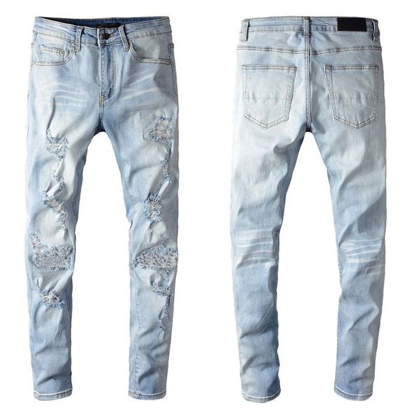 

мужские джинсы классические хип-хоп штаны стилист джинсы огорчены разорванный байкер джин тонкий подходящий мотоцикл джинсовые джинсы 6zyp, Blue